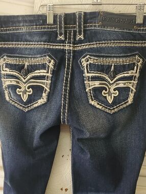 Rock Revival Dark Indigo Boot Cut Jeans with Contrast Stitching